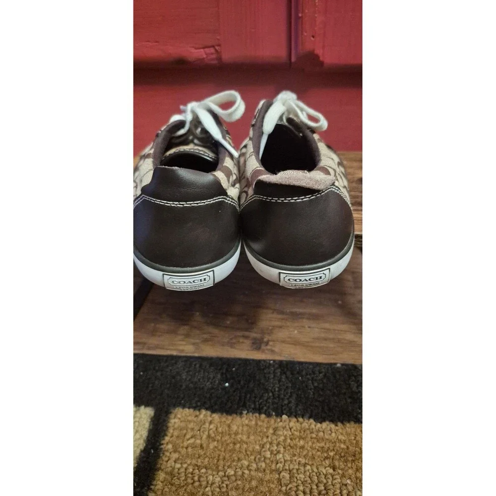 Coach 6.5 B Barret Signature Sneakers In Brown & Tan Flat Lace Ups Womens EUC